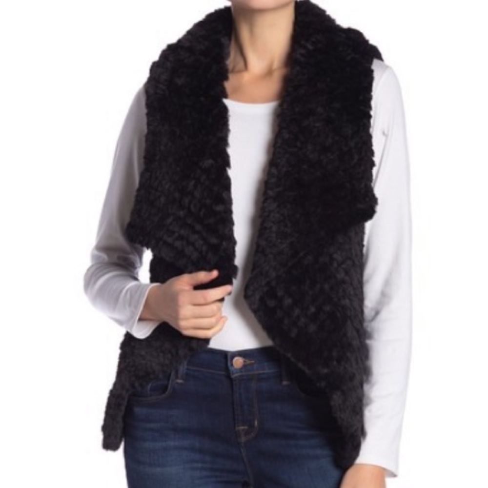 Bagatelle faux fur draped vest in black